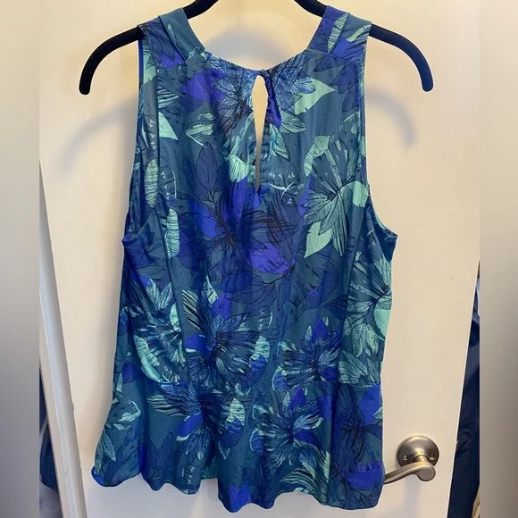 Rebecca Taylor Blue Green Floral Silk Sleeveless Peplum Top 8 - Picture 2 of 6